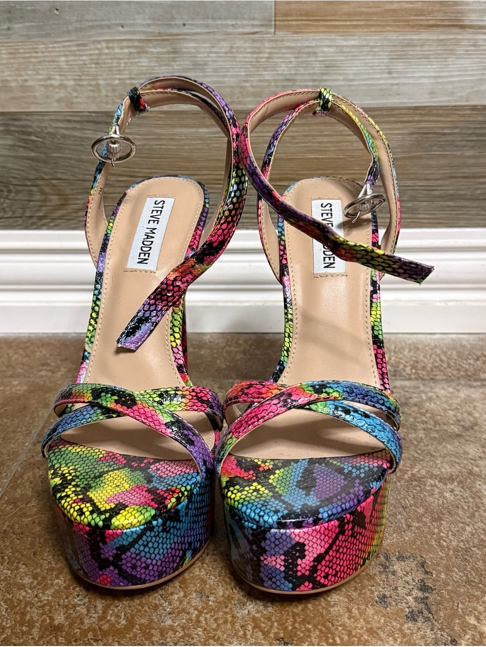 Steve Madden Multicolor Snake-Print Platform Sandals